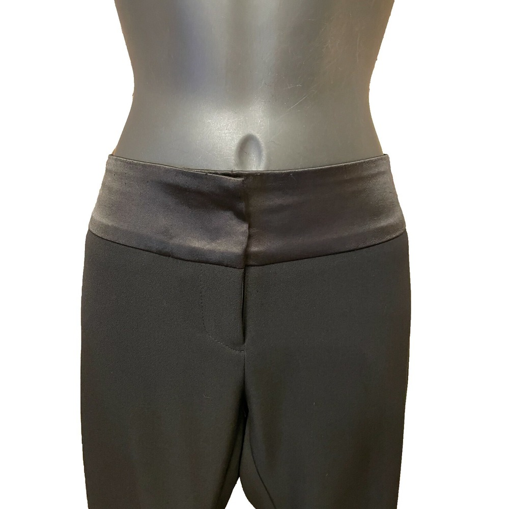 Cache Womens Low Rise Tuxedo Satin Cummberbund Pants Size 2 Black Knit Stretch - Picture 3 of 13